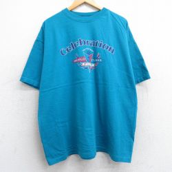 XL★古着 半袖 ビンテージ Tシャツ メンズ 90年代 90s Celebration 大きいサイズ コットン クルーネック USA製 水色 25jul16 中古