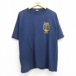 XL★古着 半袖 ビンテージ Tシャツ メンズ 90年代 90s RAHWAY クルーネック 紺 ネイビー 25jul16 中古