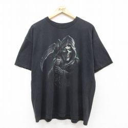 【50%OFF】XL★古着 半袖 ビンテージ Tシャツ メンズ 00年代 00s スケルトン 死神 大きいサイズ コットン クルーネック 黒 ブラック 25jul17 中古