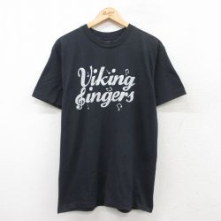 L★古着 ヘインズ Hanes 半袖 ビンテージ Tシャツ メンズ 80年代 80s Viking ingers クルーネック USA製 黒 ブラック 25jul17 中古