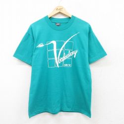 【20%OFF】L★古着 フルーツオブザルーム 半袖 ビンテージ Tシャツ メンズ 90年代 90s Vocabulary クルーネック 青緑 25jul17 中古