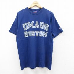 L★古着 チャンピオン Champion 半袖 ビンテージ Tシャツ メンズ 00年代 00s ユーマスボストン コットン クルーネック 紺 ネイビー 25jul17 中古