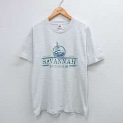 L★古着 フルーツオブザルーム 半袖 ビンテージ Tシャツ メンズ 90年代 90s サバンナ ヨット クルーネック USA製 薄グレー 霜降り 25jul17 中古