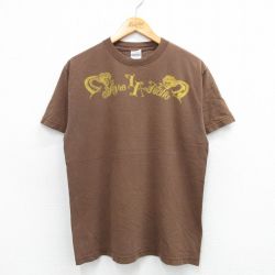 M★古着 半袖 ビンテージ Tシャツ メンズ 00年代 00s ヘビ コットン クルーネック 茶 ブラウン 25jul17 中古