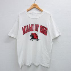 【50%OFF】L★古着 半袖 ビンテージ Tシャツ メンズ 00年代 00s マイアミレッドホークス オハイオ コットン クルーネック 白 ホワイト 25jul17 中古
