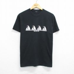 L★古着 半袖 ビンテージ Tシャツ メンズ 00年代 00s ヨット クルーネック 黒 ブラック 25jul17 中古