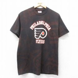 S★古着 半袖 ビンテージ Tシャツ メンズ 90年代 90s NHL フィラデルフィアフライヤーズ クルーネック USA製 黒他 ブラック アイスホッケー 25jul18 中古