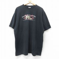 XL★古着 ラルフローレン Ralph Lauren チャップス 半袖 ビンテージ ブランド Tシャツ メンズ 90年代 90s ビッグロゴ 大きいサイズ ロング丈 クルーネック 黒 ブラック 【spe】 25jul18 中古