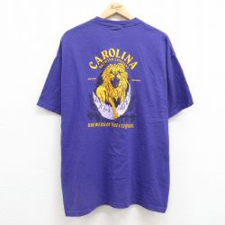 XL★古着 ヘインズ Hanes 半袖 ビンテージ Tシャツ メンズ 00年代 00s ライオン 大きいサイズ コットン クルーネック 紫 パープル 25jul24 中古