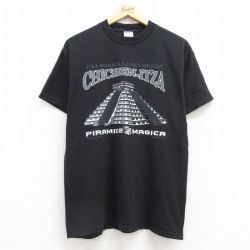 【20%OFF】M★古着 半袖 ビンテージ Tシャツ メンズ 00年代 00s チチェンイッツァ コットン クルーネック 黒 ブラック 25jul24 中古