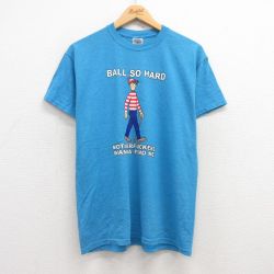 M★古着 半袖 ビンテージ Tシャツ メンズ 00年代 00s ウォーリーをさがせ! クルーネック 水色 霜降り 25jul24 中古