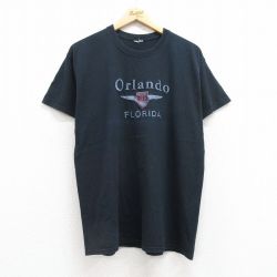 L★古着 半袖 ビンテージ Tシャツ メンズ 00年代 00s オーランド フロリダ 刺繍 クルーネック 黒 ブラック 25jul24 中古