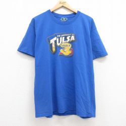 L★古着 半袖 ビンテージ Tシャツ メンズ 00年代 00s タルサ 大学 コットン クルーネック 青 ブルー 25jul24 中古