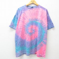 XL★古着 半袖 ビンテージ Tシャツ メンズ 90年代 90s シルバードラーシティ 大きいサイズ コットン クルーネック USA製 ピンク他 タイダイ 25jul24 中古