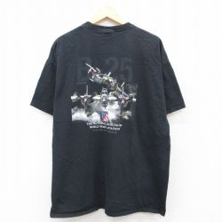XL★古着 半袖 ビンテージ Tシャツ メンズ 00年代 00s ミリタリー 戦闘機 大きいサイズ コットン クルーネック 黒 ブラック 25jul24 中古