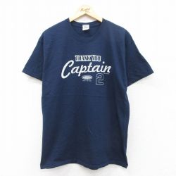 L★古着 半袖 ビンテージ Tシャツ メンズ 00年代 00s キャプテン メッセージ 2 コットン クルーネック 紺 ネイビー 25jul24 中古