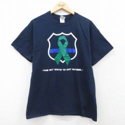 【50%OFF】L★古着 半袖 ビンテージ Tシャツ メンズ 00年代 00s リボン コットン クルーネック 紺 ネイビー 25jul24 中古