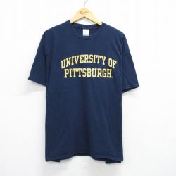 XL★古着 半袖 ビンテージ Tシャツ メンズ 00年代 00s 大学 ピッツバーグ 大きいサイズ コットン クルーネック 紺 ネイビー 25jul24 中古