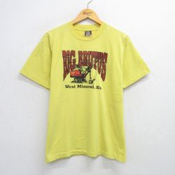 L★古着 フルーツオブザルーム 半袖 ビンテージ Tシャツ メンズ 90年代 90s ビッグブルータス ショベルカー クルーネック USA製 黄 イエロー 25jul24 中古