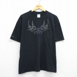 XL★古着 ジャージーズ 半袖 ビンテージ Tシャツ メンズ 00年代 00s Platinum 羽 大きいサイズ コットン クルーネック 黒 ブラック 25jul24 中古