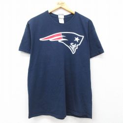 L★古着 半袖 ビンテージ Tシャツ メンズ 00年代 00s NFL ニューイングランドペイトリオッツ ロブグロンコウスキー 87 コットン クルーネック 紺 ネイビー アメフト スーパーボウル 25jul24 中古
