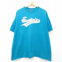 XL★古着 半袖 ビンテージ Tシャツ メンズ 90年代 90s Heathers ANGELS 大きいサイズ コットン クルーネック USA製 青緑 25jul24 中古