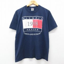 L★古着 フルーツオブザルーム 半袖 ビンテージ Tシャツ メンズ 90年代 90s オリンピア クルーネック 紺 ネイビー 25jul24 中古