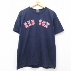 L★古着 マジェスティック 半袖 ビンテージ Tシャツ メンズ 00年代 00s MLB ボストンレッドソックス テッドウィリアムズ 9 コットン クルーネック 紺 ネイビー メジャーリーグ ベースボール 野球 25jul24 中古