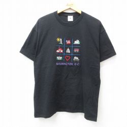 XL★古着 半袖 ビンテージ Tシャツ メンズ 00年代 00s ワシントンDC パンダ ハート 刺繍 コットン クルーネック 黒 ブラック 25jul19 中古