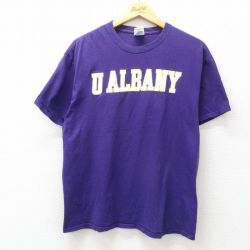 【50%OFF】L★古着 半袖 ビンテージ Tシャツ メンズ 00年代 00s オールバニー 企業広告 コットン クルーネック 紫 パープル 25jul19 中古