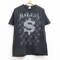 L★古着 半袖 ビンテージ Tシャツ メンズ 00年代 00s ドル コットン クルーネック 黒 ブラック 25jul19 中古