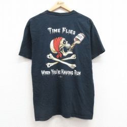 L★古着 半袖 ビンテージ Tシャツ メンズ 00年代 00s スカル コットン クルーネック 黒 ブラック 25jul19 中古