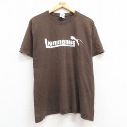 L★古着 半袖 ビンテージ Tシャツ メンズ 00年代 00s Lionmenus コットン クルーネック 茶 ブラウン 25jul19 中古