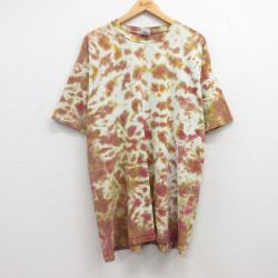 XL★古着 半袖 ビンテージ Tシャツ メンズ 00年代 00s 無地 ロング丈 コットン クルーネック エンジ他 タイダイ 25jul19 中古