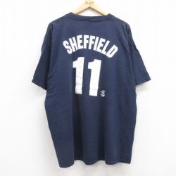 XL★古着 マジェスティック 半袖 ビンテージ Tシャツ メンズ 00年代 00s MLB ニューヨークヤンキース ゲイソーシェフィールド 11 大きいサイズ コットン クルーネック 紺 ネイビー メジャーリーグ ベースボール 野球 25jul19 中古