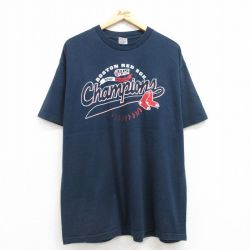 【50%OFF】XL★古着 半袖 ビンテージ Tシャツ メンズ 00年代 00s MLB ボストンレッドソックス コットン クルーネック 紺 ネイビー メジャーリーグ ベースボール 野球 25jul19 中古
