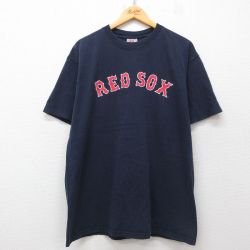 XL★古着 マジェスティック 半袖 ビンテージ Tシャツ メンズ 00年代 00s MLOB ボストンレッドソックス デビッドオルティーズ 34 コットン クルーネック 紺 ネイビー メジャーリーグ ベースボール 野球 25jul19 中古