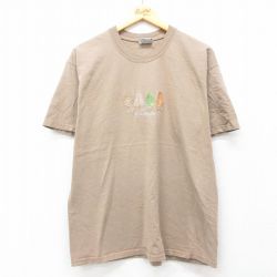 L★古着 リー Lee 半袖 ビンテージ Tシャツ メンズ 00年代 00s Foxwoods 木 刺繍 コットン クルーネック 薄茶 ブラウン 25jul19 中古