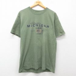 L★古着 半袖 ビンテージ Tシャツ メンズ 00年代 00s ミシガン コットン クルーネック 緑 グリーン 25jul19 中古