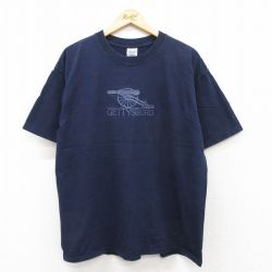 XL★古着 半袖 ビンテージ Tシャツ メンズ 00年代 00s GETTYSBURG 刺繍 コットン クルーネック 紺 ネイビー 25jul22 中古