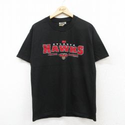 L★古着 半袖 ビンテージ Tシャツ メンズ 00年代 00s NBA アトランタホークス コットン クルーネック 黒 ブラック バスケットボール 25jul22 中古