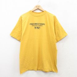 L★古着 半袖 ビンテージ Tシャツ メンズ 90年代 90s PROVINCETOWN 陰陽 コットン クルーネック 黄 イエロー 25jul22 中古