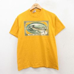 【50%OFF】M★古着 ヘインズ Hanes 半袖 ビンテージ Tシャツ メンズ 00年代 00s カジキ コットン クルーネック 黄 イエロー 25jul22 中古