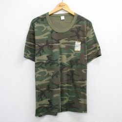 XL★古着 半袖 ビンテージ Tシャツ メンズ 90年代 90s ミリタリー ウッドランドカモ クルーネック USA製 緑 グリーン 迷彩 25jul23 中古