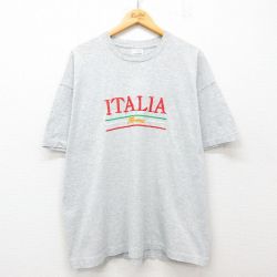XL★古着 スクリーンスターズ フルーツオブザルーム 半袖 ビンテージ Tシャツ メンズ 90年代 90s イタリア 刺繍 大きいサイズ クルーネック アイルランド製 薄グレー 霜降り 25jul23 中古