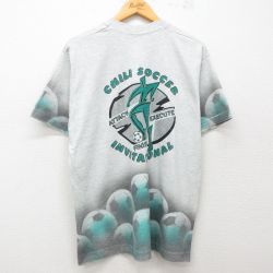 L★古着 フルーツオブザルーム 半袖 ビンテージ Tシャツ メンズ 90年代 90s CHILI サッカー クルーネック USA製 薄グレー他 霜降り 【spe】 25jul23 中古