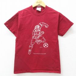 【50%OFF】S★古着 半袖 ビンテージ Tシャツ メンズ 00年代 00s サッカー コットン クルーネック エンジ 25jul23 中古