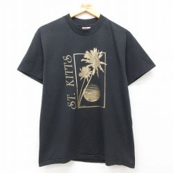 【50%OFF】M★古着 ヘインズ Hanes 半袖 ビンテージ Tシャツ メンズ 80年代 80s ヤシの木 セントキッツ クルーネック 黒 ブラック 25jul25 中古