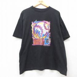 XL★古着 半袖 ビンテージ Tシャツ メンズ 90年代 90s MLB ダーラムブルズ 大きいサイズ コットン クルーネック USA製 黒 ブラック メジャーリーグ ベースボール 野球 25jul25 中古