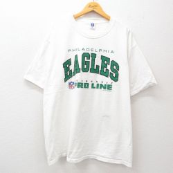 XL★古着 ラッセル 半袖 ビンテージ Tシャツ メンズ 90年代 90s NFL フィラデルフィアイーグルス 大きいサイズ コットン クルーネック USA製 白 ホワイト アメフト スーパーボウル 【spe】 25jul25 中古